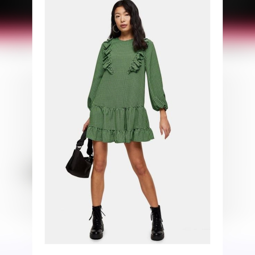 NWT Topshop Petite Women's green and black dress